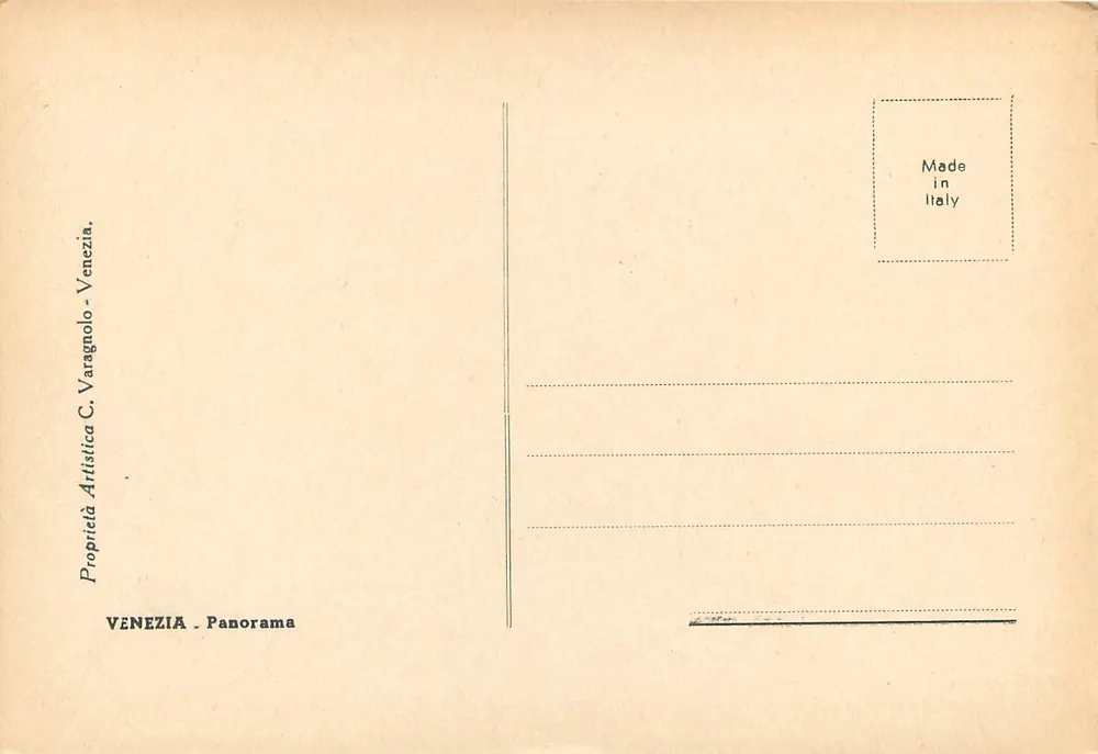 Vista de Veneza — Campanile e gôndolas — Proprietà Artistica C. Varagnolo, Veneza - Verso