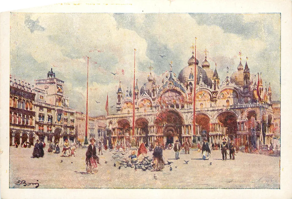 Piazza San Marco em Veneza — visão pintada — editor Proprietà Artistica C. Varagnolo, número de série não visível - Frente