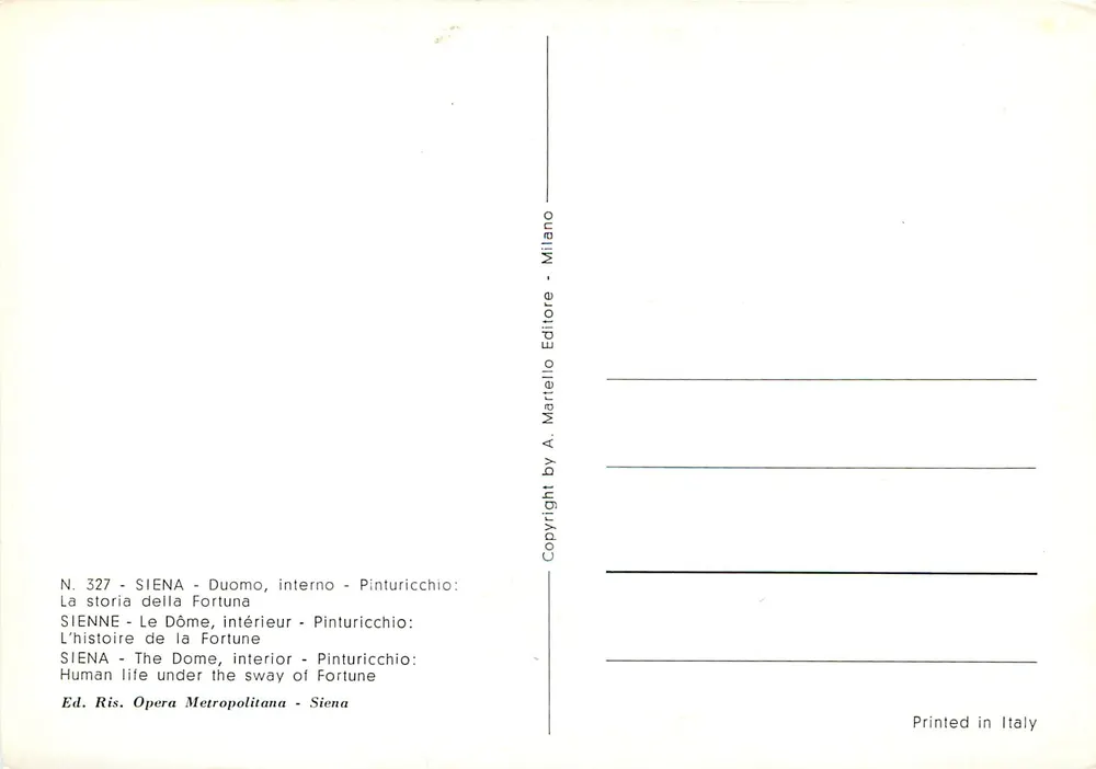 Sokrates und Krates — Fresko des Duomo von Siena — Verlag A. Martello Editore, Mailand - Rückseite