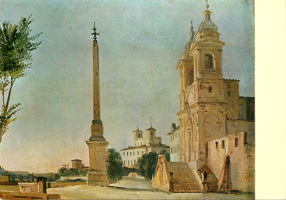 Trinità dei Monti — Obélisque de la place — Ippolito Caffi (1809-1866) — Édition Enrico Verdesi, Roma - Recto