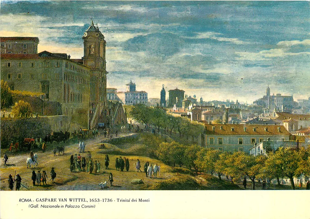 Rom - Trinità dei Monti — gemalte Ansicht von Gaspare Van Wittel (1653-1736) — veröffentlicht von Ediz. Enrico Verdesi - Vorderseite