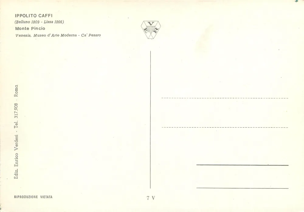 Ansicht des Monte Pincio in Rom — Ippolito Caffi — Verlag Enrico Verdesi, Nr. 7 V - Rückseite