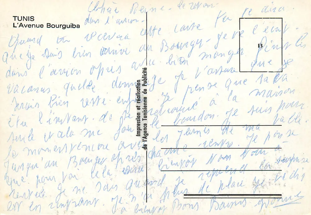Carta postal britânica — texto em escrita manuscrita em língua local — selo verde de 9 pence - Verso