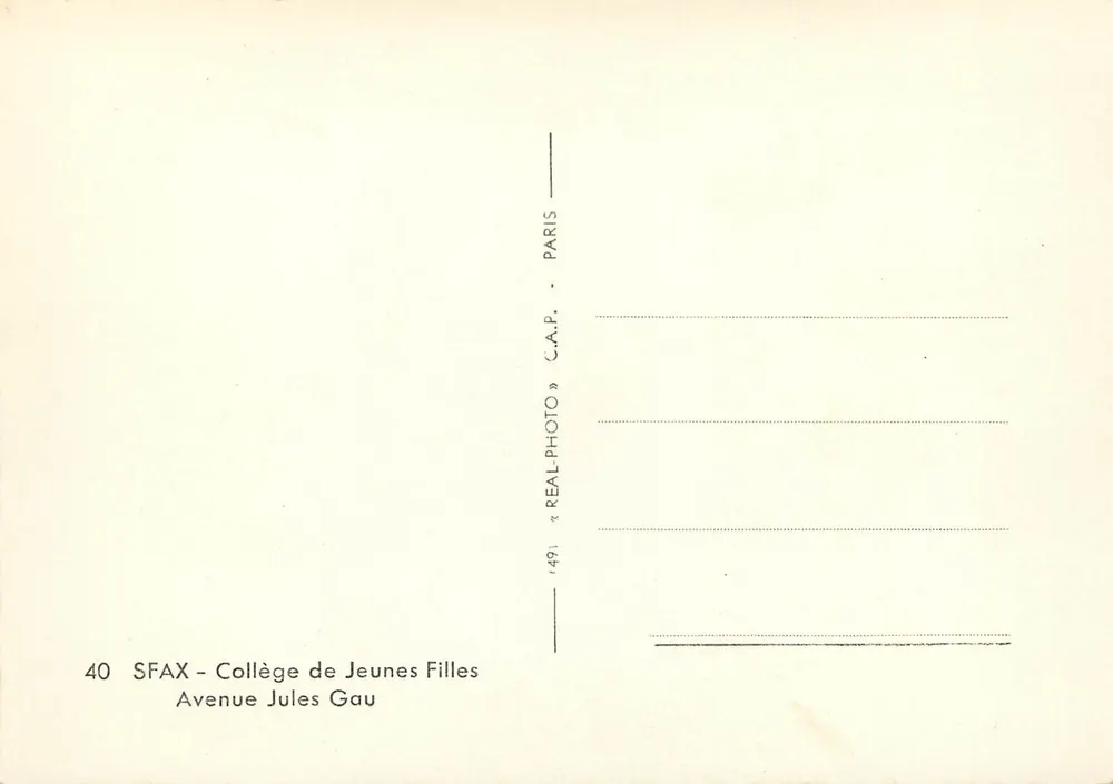 Sfax — College der Mädchen — Avenue Jules Gau — C.A.P. Paris - Rückseite