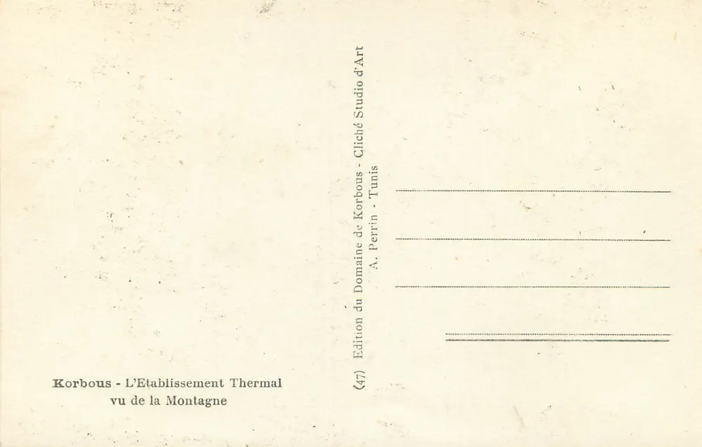 Korbous — Das Thermalbad von der Bergseite gesehen — A. Perrin Studio d'Art, Tunis - Rückseite