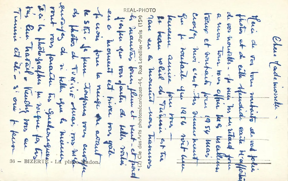 BIZERTE — A praça Madon — Palácio Dorient — Cie des Arts Photomécaniques - Verso