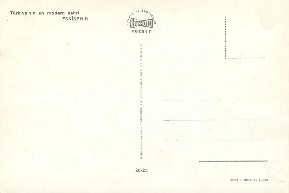 Eskişehir — panoramische uitzicht en monumenten — TICARET KARTPOSTALARI - Achterkant