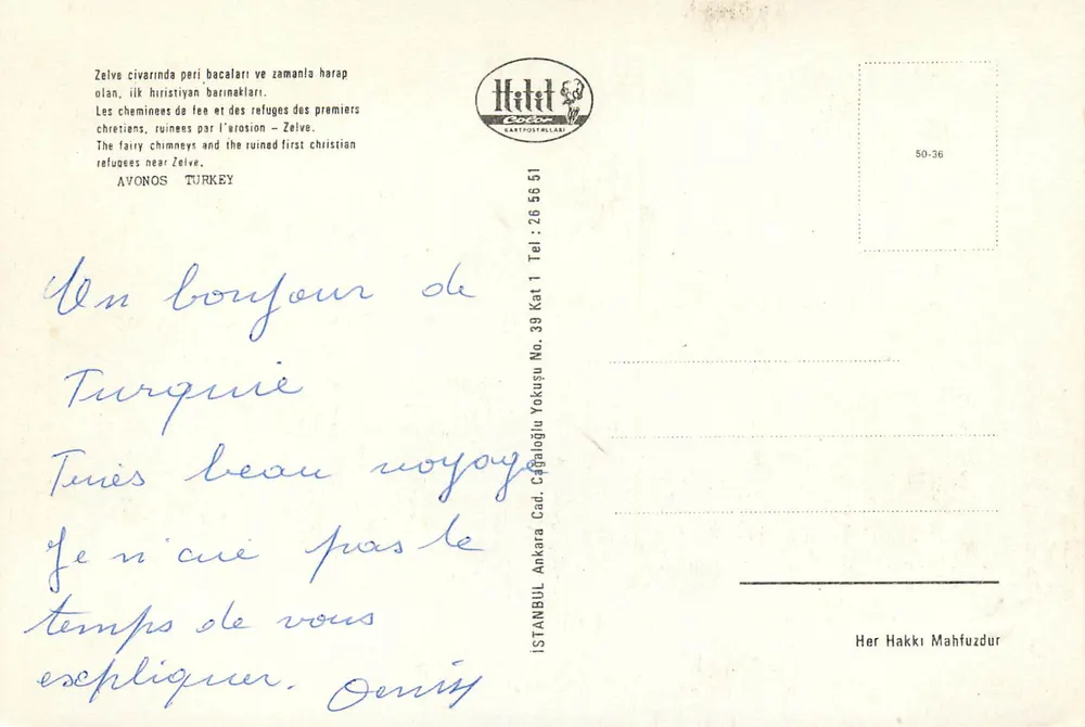 Höhlen und Feensteine in Zelve — Avanos, Türkei — Verlag Hetel, Nr. 50-36 - Rückseite