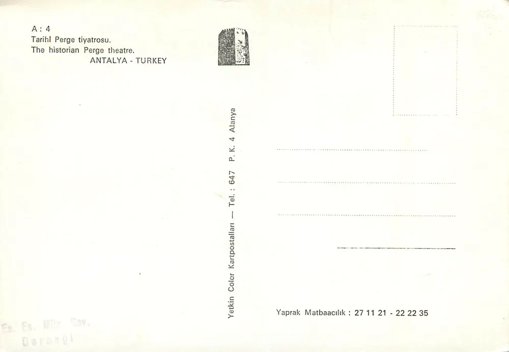 Teatro antico di Pergé — Antalya — editore Yetkin Color Kartpostallan - Verso