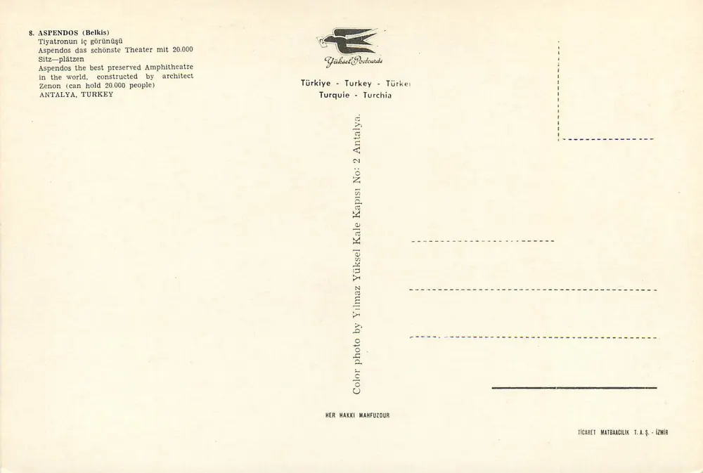 Aspendos — Teatro antigo — Gibbaet Postcards - Verso