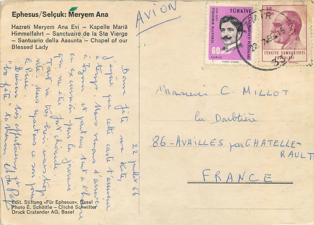 Éfeso/Selçuk: Meryem Ana — Santuário da Virgem — Capela da Senhora Bendita — Ed. Stiftung «Für Éfeso», Basileia - Verso