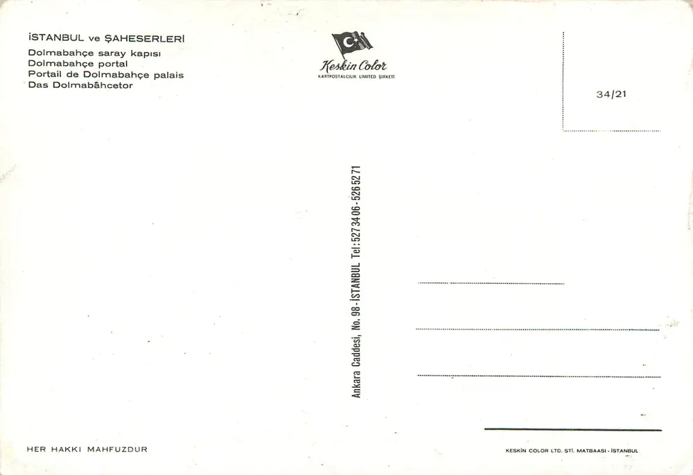 Dolmabahçe-Palast — Palastportal — Keskin Color - Rückseite