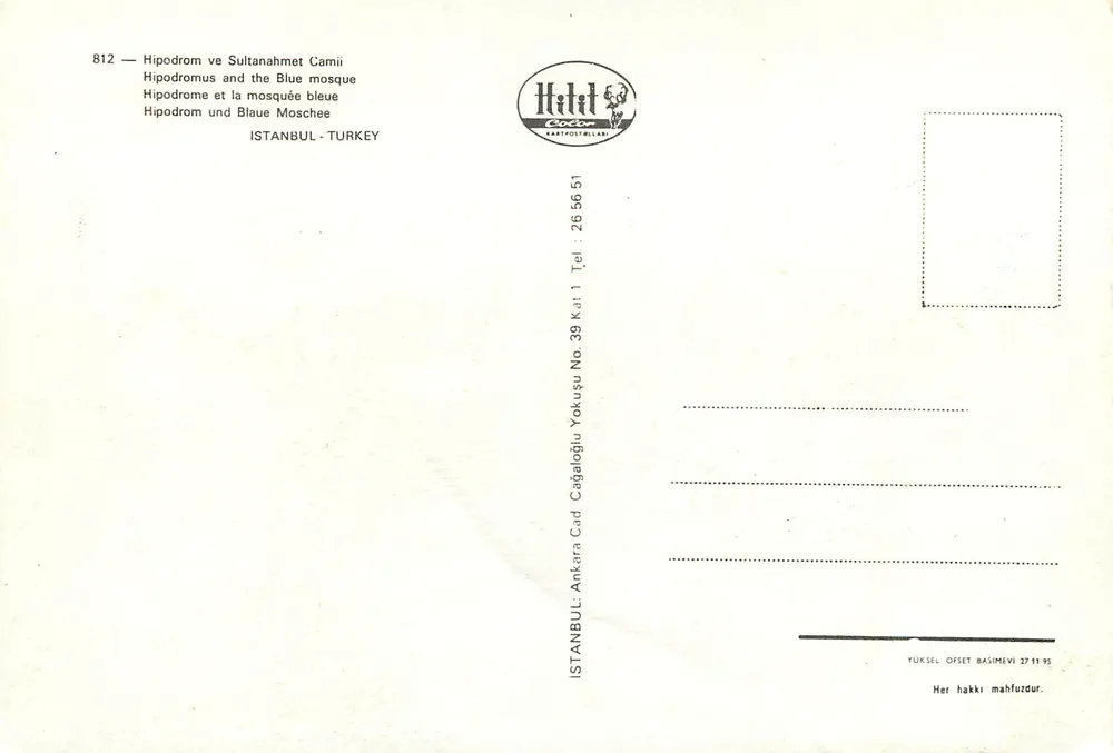 Istanbul — Hippodrom und Blaue Moschee — Verlag Hilal, Nr. 812 - Rückseite
