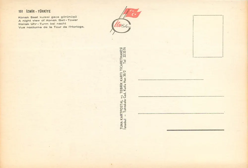 Turm der Uhren von Konak — Izmir, Türkei — Edition Tuna Kartpostal - Rückseite