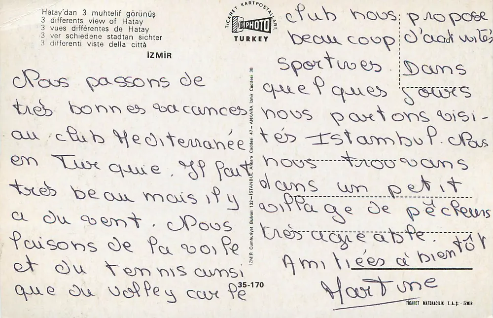 Mesquita e cidade de Izmir — Turquia — editor Ticaret Kartpostalari - Verso