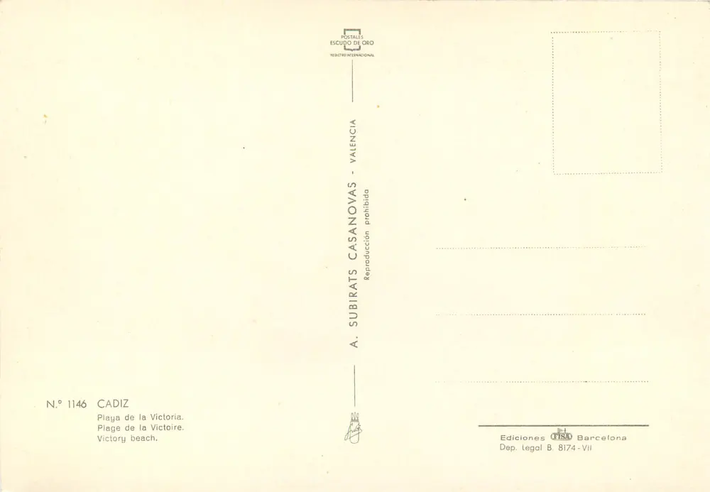विक्टोरिया बीच — कैडिज — एडिटर A. Subirats Casanovas, संख्या 1146 - पीछे