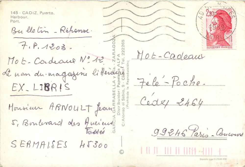 Cádiz — Porto — Papelera ALFA - Verso