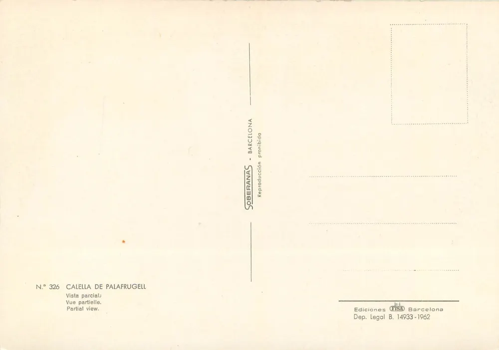 Calella de Palafrugell — vue partielle — Ediciones TINDO, n° 326 - Verso