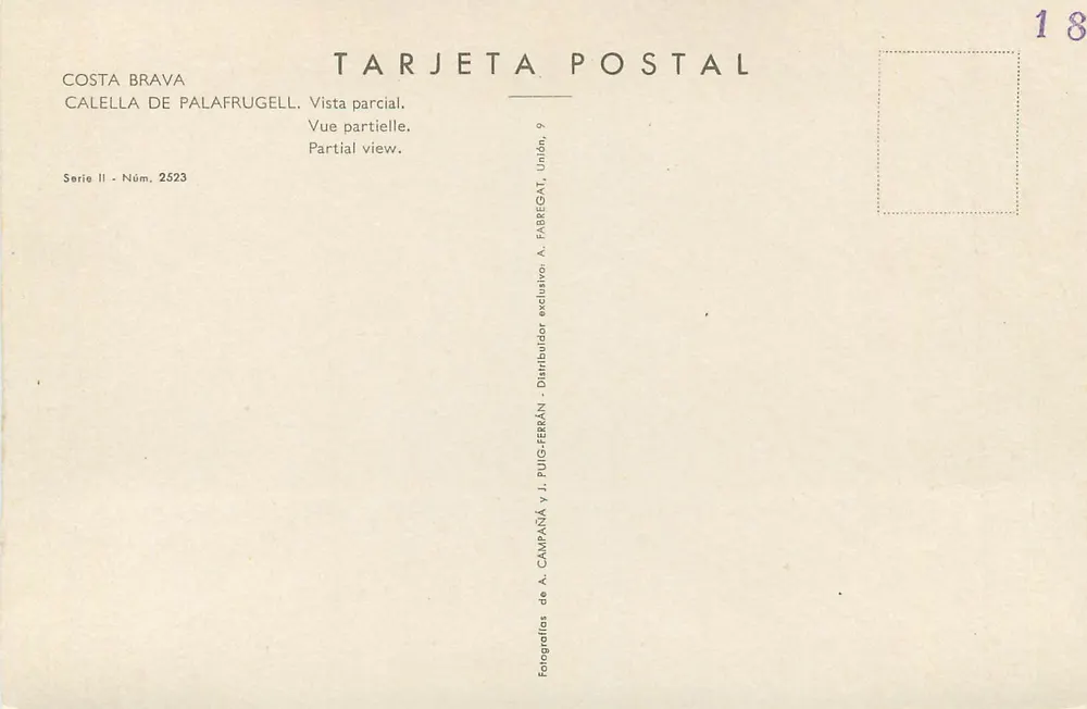 Calella de Palafrugell — Teilansicht — A. Campaña y J. Puig-Ferrán, Serie II Nr. 2523 - Rückseite
