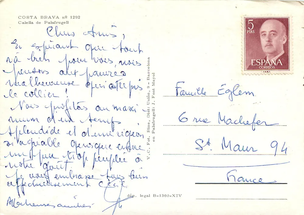 Calella de Palafrugell — Costa Brava — editor V.C. Fot. Ríos, n° 1292 - Verso