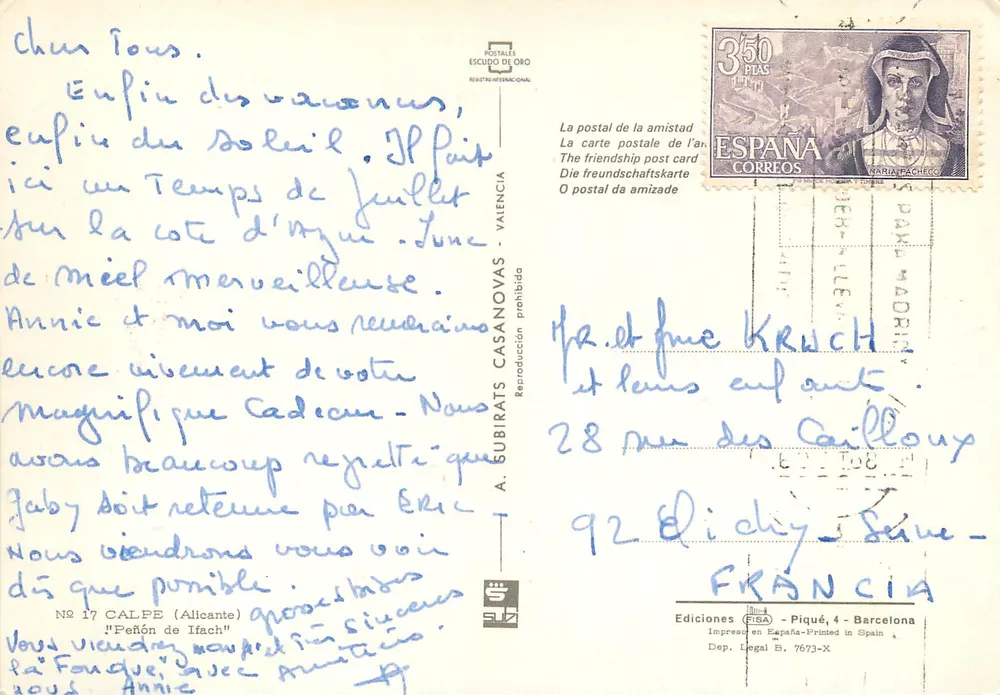 Calpe — A Cala del Pueblo — Editor A. Subirats Casanovas, n° 17 - Verso
