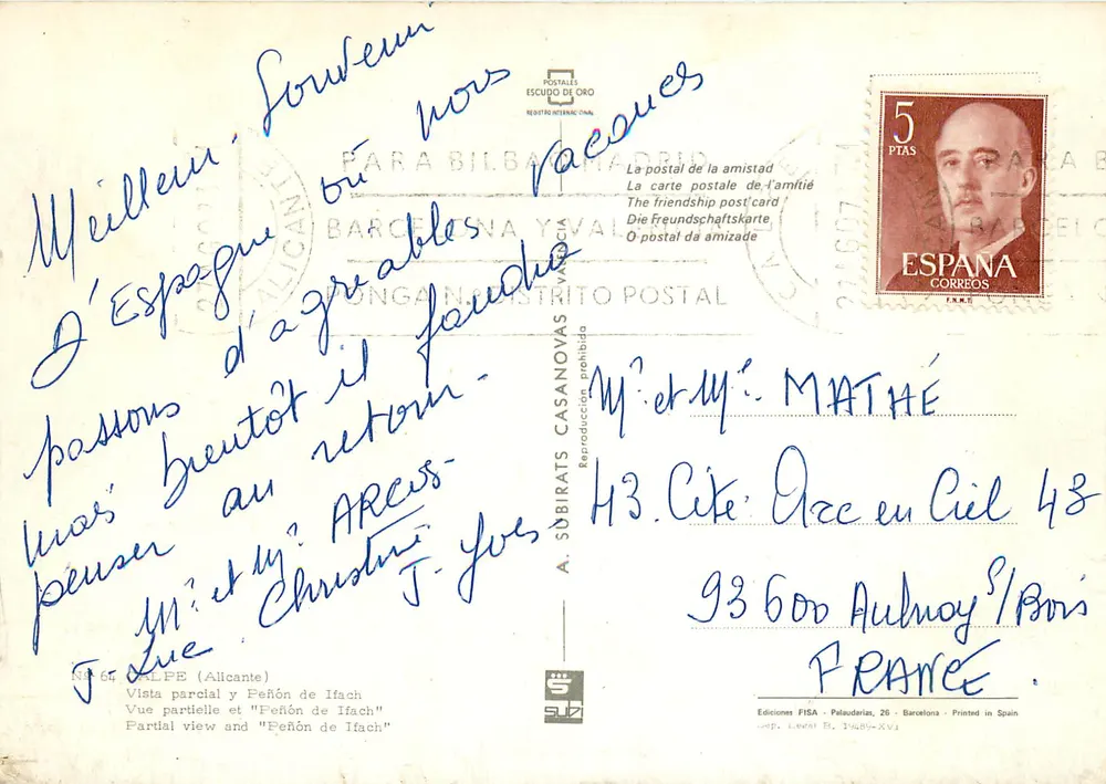 Calpe — Teilansicht und "Peñón de Ifach" — Edition FISA, Barcelona - Rückseite