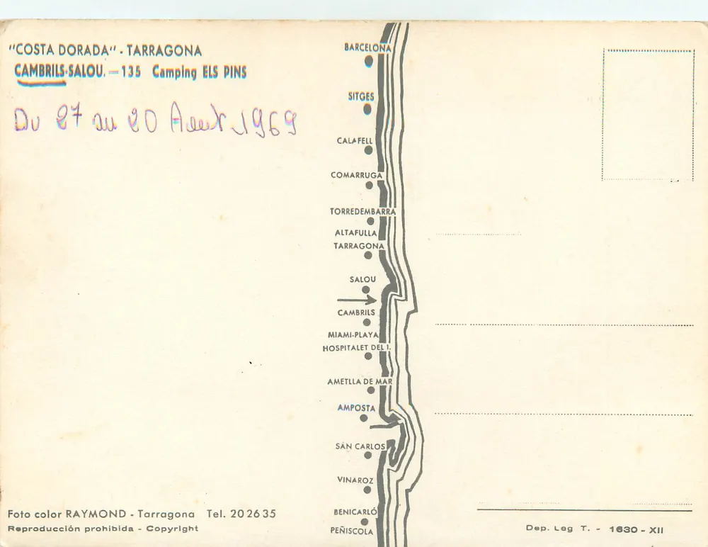 Camping ELS PINS — Cambrils — Editor RAYMOND, n°135 - Verso