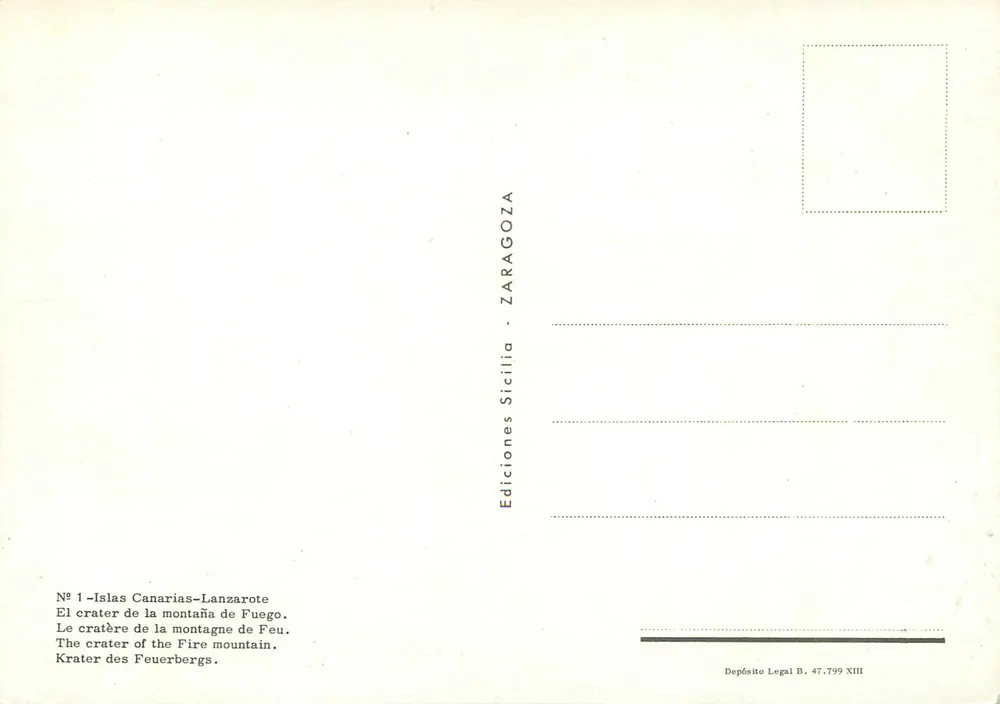 Krater des Feuerbergs — Lanzarote — Editionen Sicilia Zaragoza, Nr. 1 - Rückseite