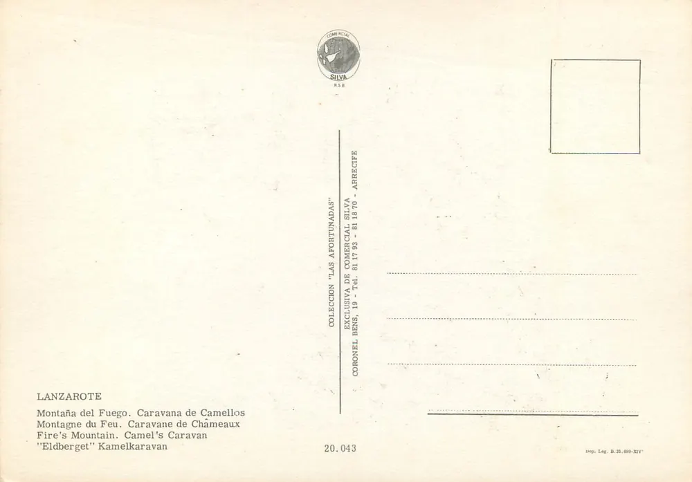 Lanzarote — Montaña del Fuego. Kamelkarawanen — Comercial Silva, n° 20.043 - Rückseite