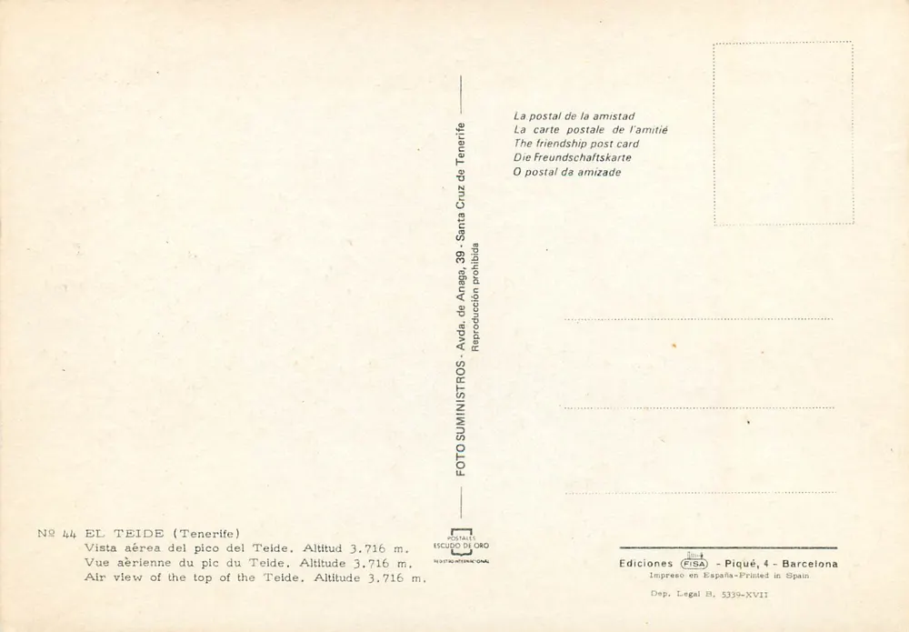 El Teide (Tenerife) — Luftbild des Gipfels — Editions FISA, Serie Nr. 44 - Rückseite