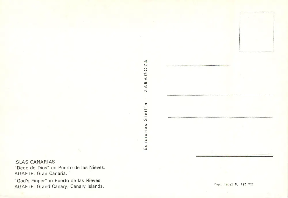 Hand des Gottes — Puerto de las Nieves — Ediciones Sicilia - ZARAGOZA - Rückseite