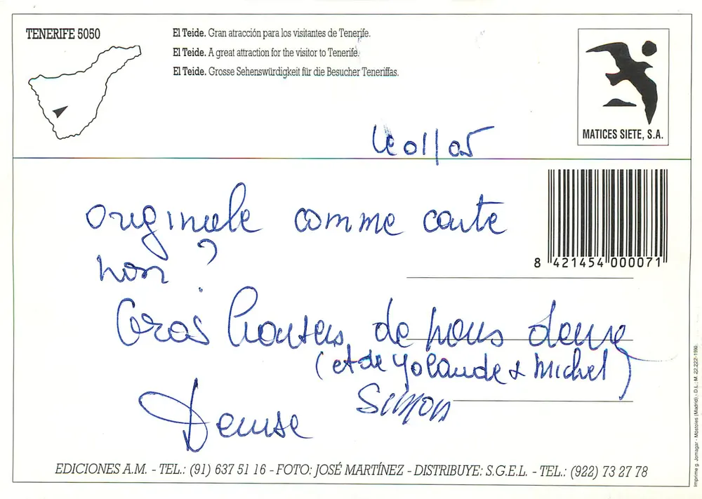 Roche de Roque de los Muchachos — Schneebedeckter Mount Teide — Matíces Siete, S.A. n° 5050 - Rückseite