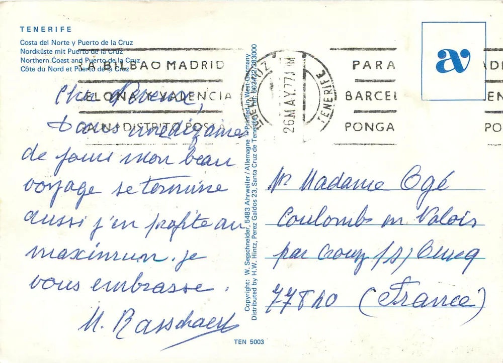 Costa del Norte und Puerto de la Cruz — Tenerife — Verlag W. Segschneider, Nr. TEN 5003 - Rückseite