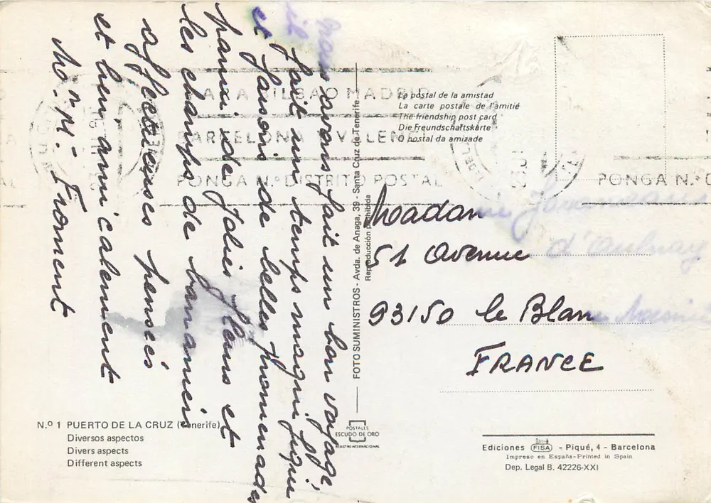 Puerto de la Cruz - Tenerife — diversi aspetti — Ediciones FISA, Piqué, 4 - Barcelona, N.º 1 - Verso