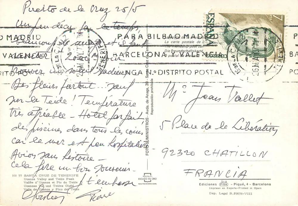 Valle de Ucanca et Pic du Teide — Tenerife — Éditions FISA, n° 77 - Verso
