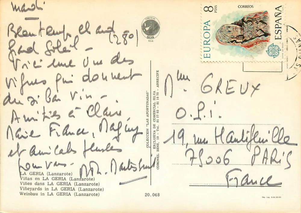 Vinhedos em La Geria (Lanzarote) — Viñedos dans La Geria (Lanzarote) — Coleção 'Las Afortunadas' - Coronel Bens, 19 - Verso