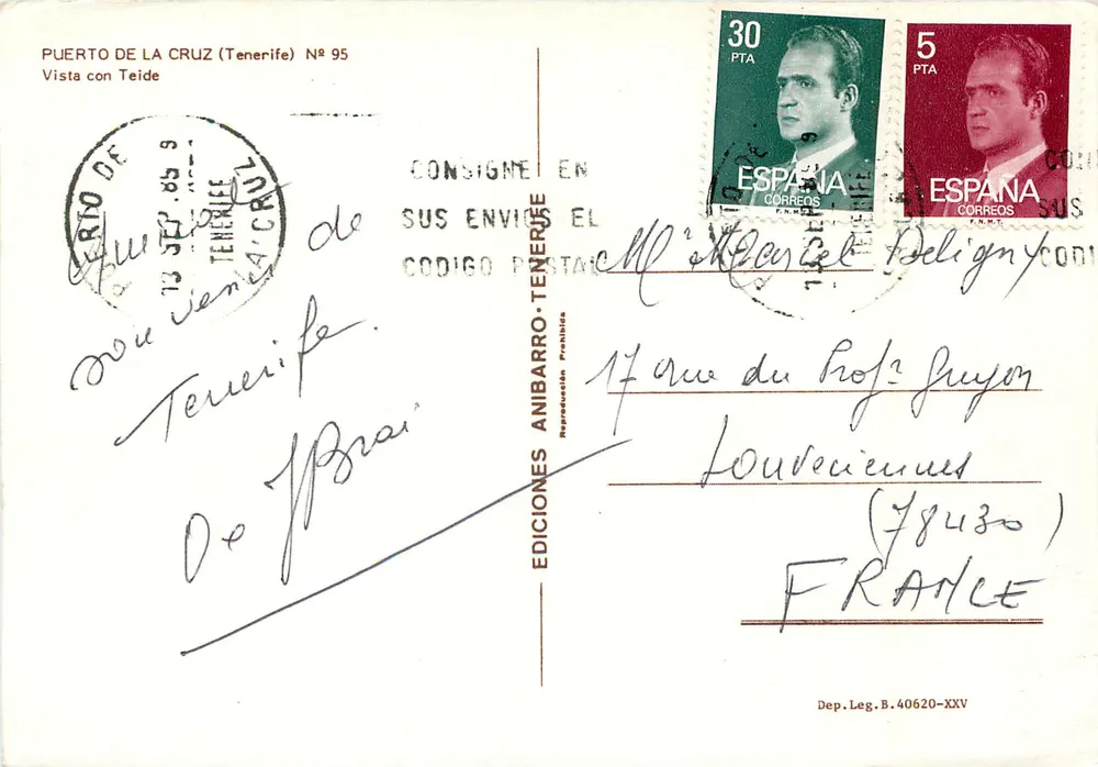 Puerto de la Cruz (Tenerife) — Ansicht mit dem Teide — Éditions Anibarro - Rückseite