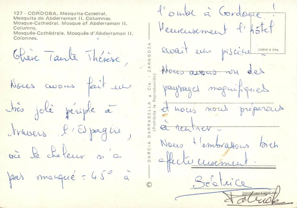 Cordoue, Mezquita-Cattedrale — Abderraman II — editore García Garrabella & Cía. - Verso