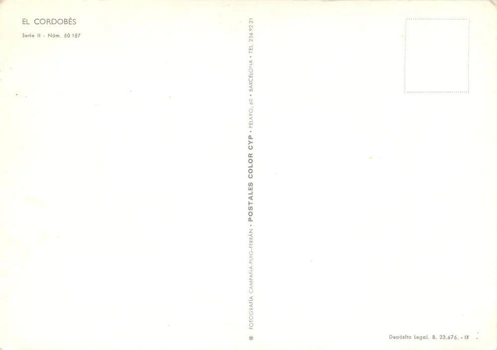 El Cordobés — toureiro na arena — Fotografía Campana-Puig-Ferrán, Série II n° 50187 - Verso