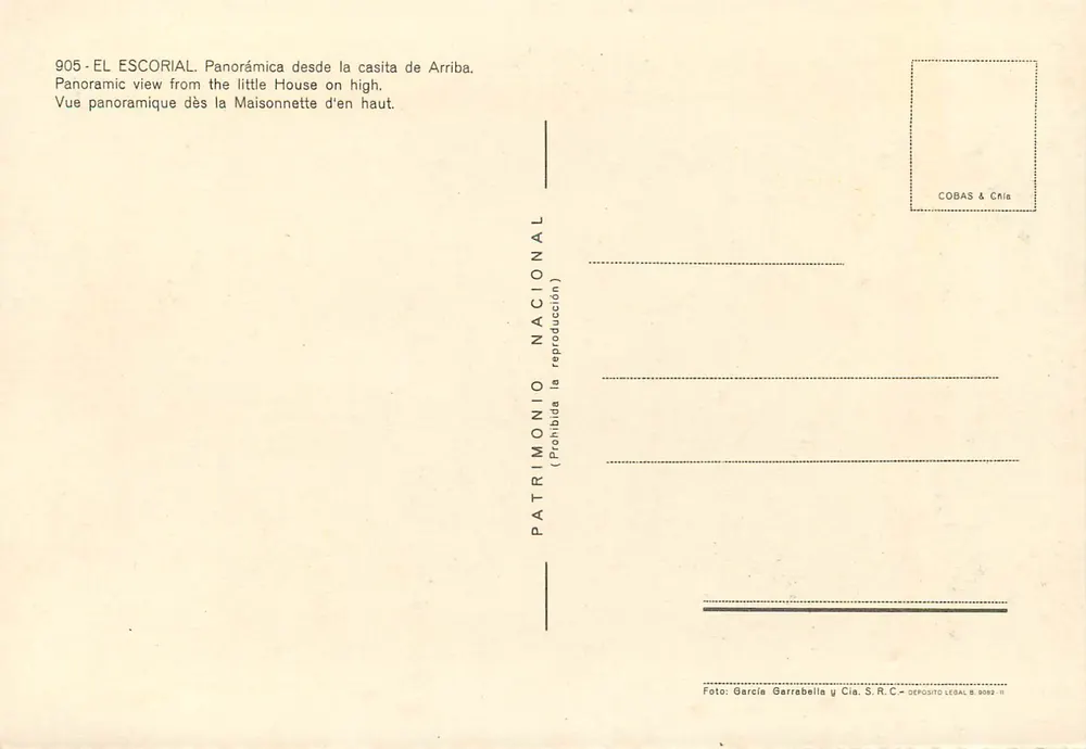 El Escorial — Panoramablick von der casita de Arriba — Verlag COBAS & Cía, n° 905 - Rückseite