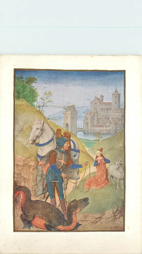 São Jorge e o dragão — miniatura medieval — British Museum, Add. MS 38126, fol. 139b - Frente
