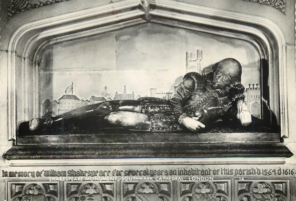 Monumento a William Shakespeare — Southwark Cathedral, Londra — editore sconosciuto, n° 14 - Recto