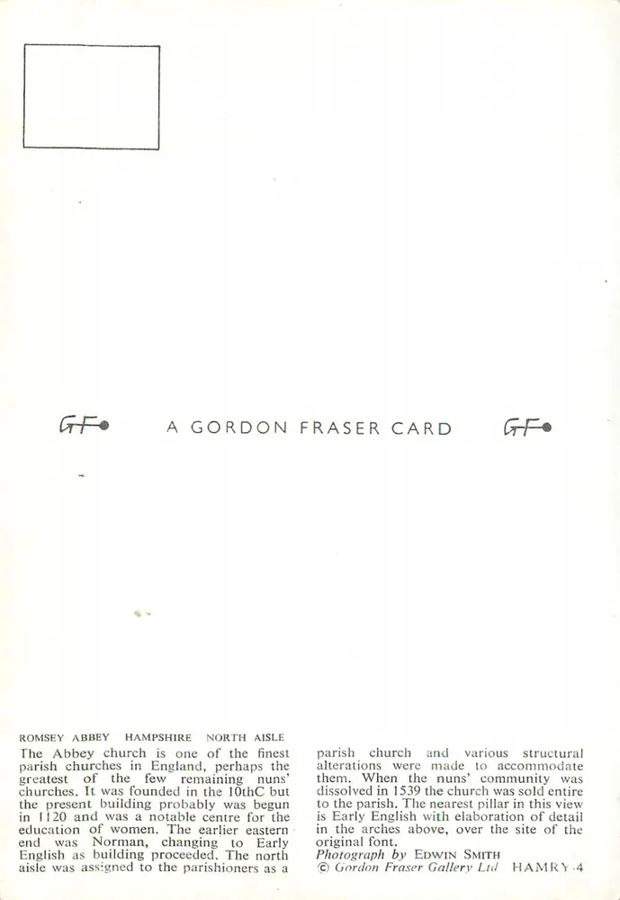 Romsey Abbey - Aula Settentrionale — Hampshire — Una Carta di Gordon Fraser - Verso