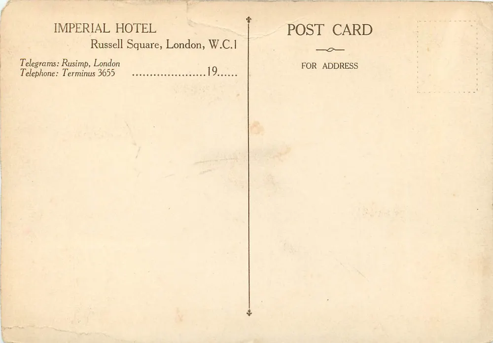 Imperial Hotel — Russell Square, London — publisher not visible - Back