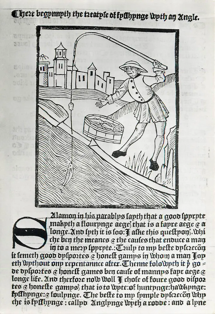 Wynkyn de Worde, Westminister — Holzschnitt eines Fischers — British Museum, PB 13 - Vorderseite
