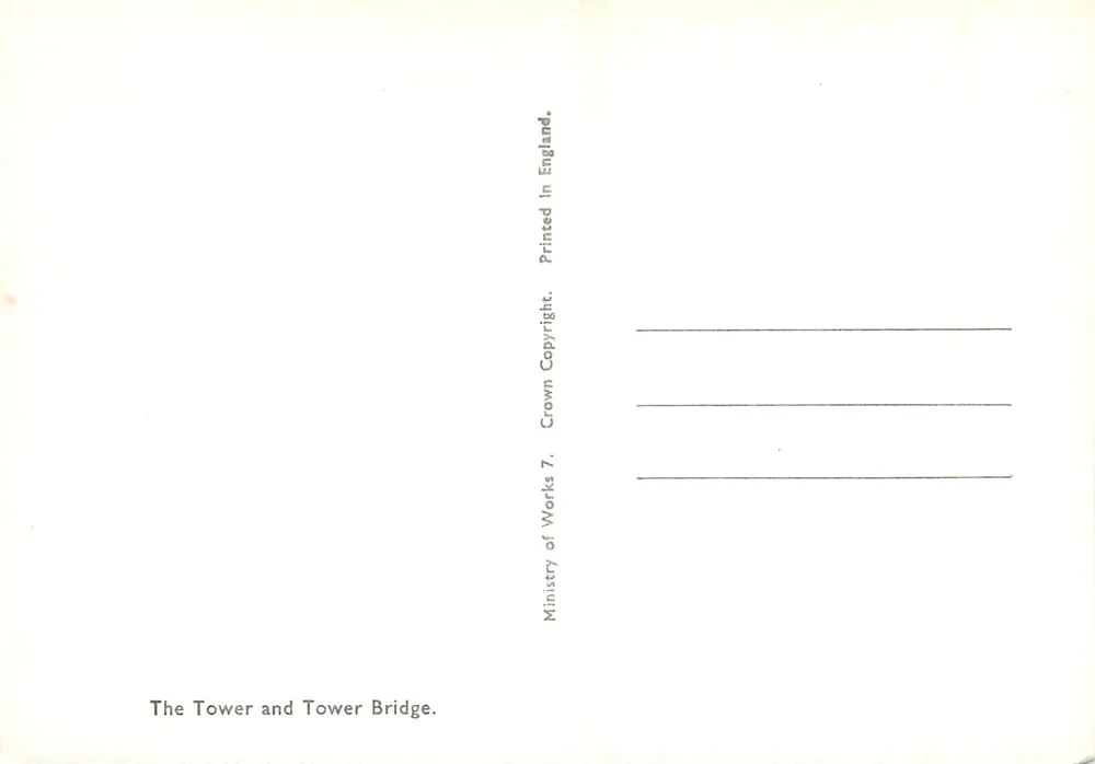A Torre de Londres e o Ponte de Londres — vista panorâmica — Ministério dos Trabalhos Públicos do Reino Unido - Verso