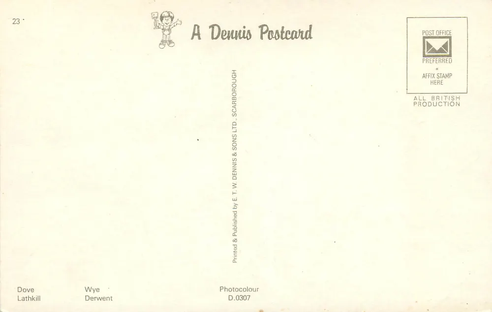 De rivieren van Derbyshire — Dove, Lathkill, Wye, Derwent — A Dennis Postcard - Achterkant