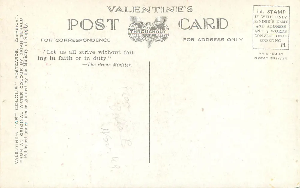 Rose Cottage, Clovelly — vista da costa — Valentine's Postcard, n° A 599 - Verso
