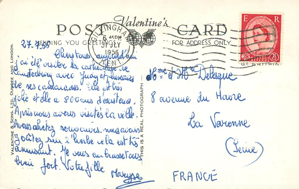 Catedral de Canterbury visto do ar — H 489 — Valentine's & Sons, Ltd. Dumbee and London - Verso