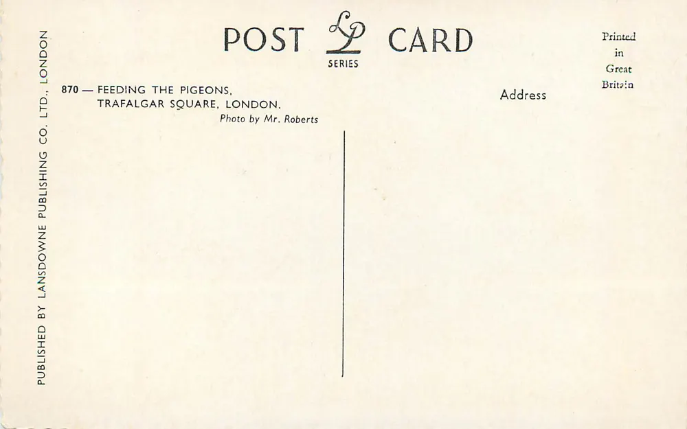 Trafalgar Square — Feeding the Pigeons — Lansdowne Publishing Co. Ltd. n°870 - Reverso